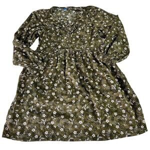 Old Navy Boho Spirit Dark Green Womens Long Sleeve Mini Swing Tunic Dress XS